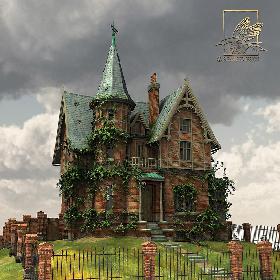 Run-down victorian terra cotta mansion